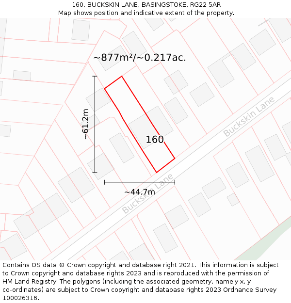 160, BUCKSKIN LANE, BASINGSTOKE, RG22 5AR: Plot and title map