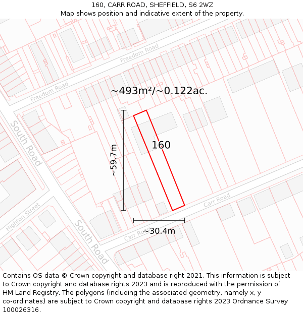 160, CARR ROAD, SHEFFIELD, S6 2WZ: Plot and title map