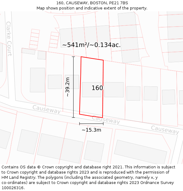 160, CAUSEWAY, BOSTON, PE21 7BS: Plot and title map