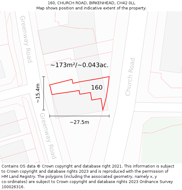 160, CHURCH ROAD, BIRKENHEAD, CH42 0LL: Plot and title map