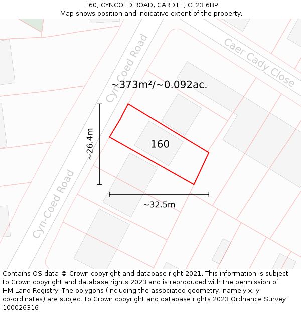 160, CYNCOED ROAD, CARDIFF, CF23 6BP: Plot and title map