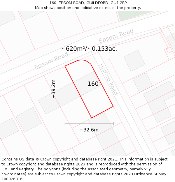 160, EPSOM ROAD, GUILDFORD, GU1 2RP: Plot and title map