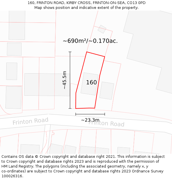160, FRINTON ROAD, KIRBY CROSS, FRINTON-ON-SEA, CO13 0PD: Plot and title map