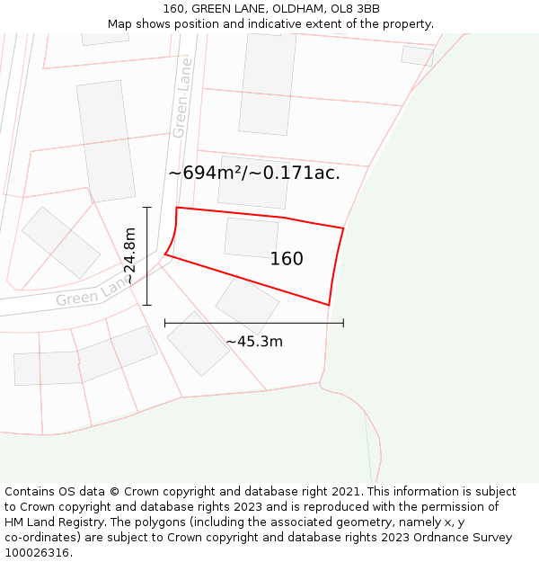 160, GREEN LANE, OLDHAM, OL8 3BB: Plot and title map