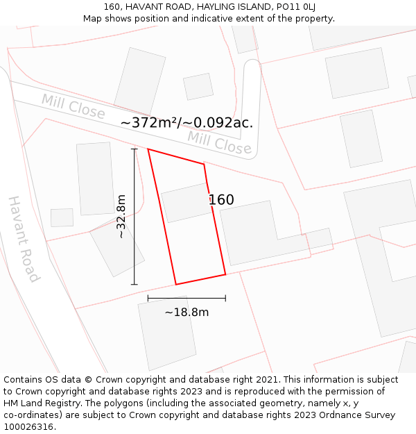 160, HAVANT ROAD, HAYLING ISLAND, PO11 0LJ: Plot and title map