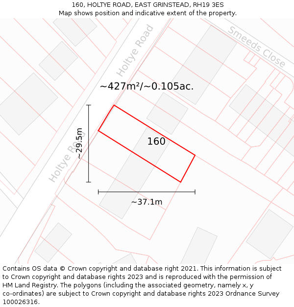 160, HOLTYE ROAD, EAST GRINSTEAD, RH19 3ES: Plot and title map