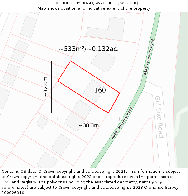 160, HORBURY ROAD, WAKEFIELD, WF2 8BQ: Plot and title map