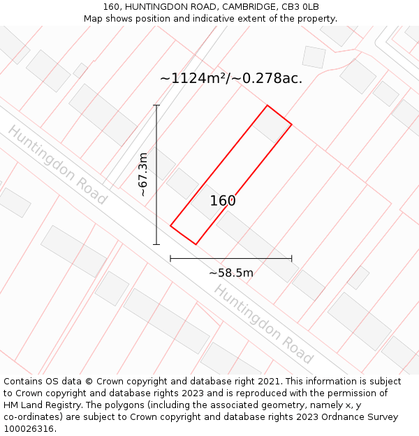 160, HUNTINGDON ROAD, CAMBRIDGE, CB3 0LB: Plot and title map