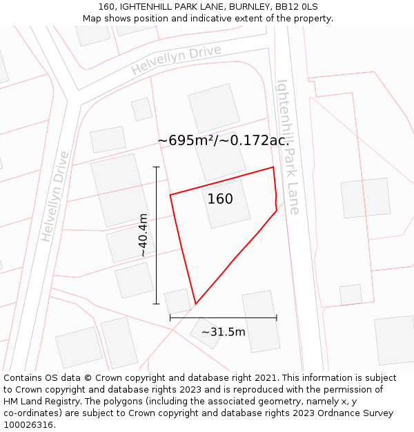 160, IGHTENHILL PARK LANE, BURNLEY, BB12 0LS: Plot and title map