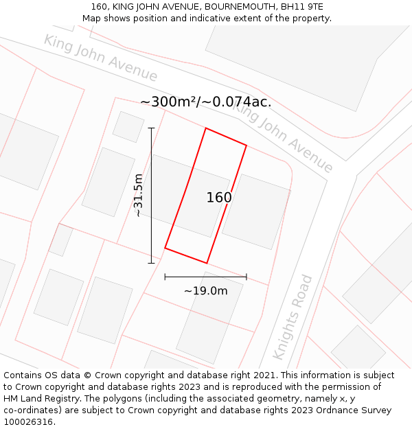 160, KING JOHN AVENUE, BOURNEMOUTH, BH11 9TE: Plot and title map