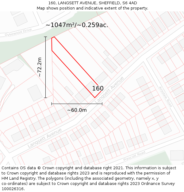 160, LANGSETT AVENUE, SHEFFIELD, S6 4AD: Plot and title map