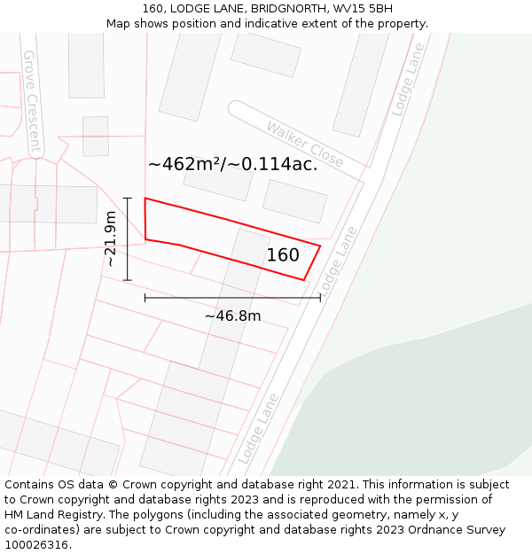 160, LODGE LANE, BRIDGNORTH, WV15 5BH: Plot and title map