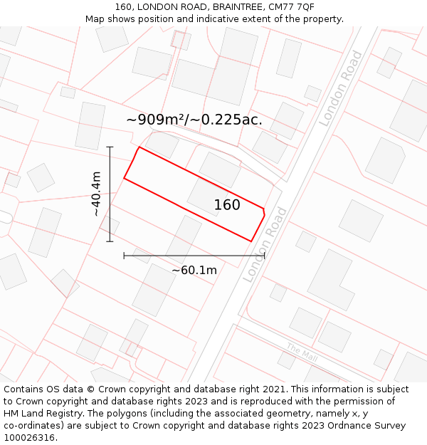 160, LONDON ROAD, BRAINTREE, CM77 7QF: Plot and title map