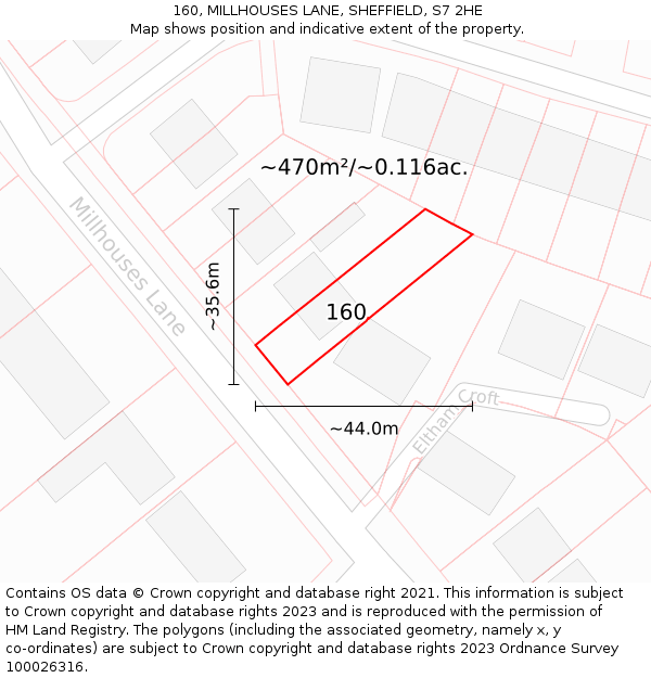 160, MILLHOUSES LANE, SHEFFIELD, S7 2HE: Plot and title map