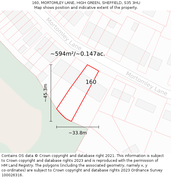 160, MORTOMLEY LANE, HIGH GREEN, SHEFFIELD, S35 3HU: Plot and title map