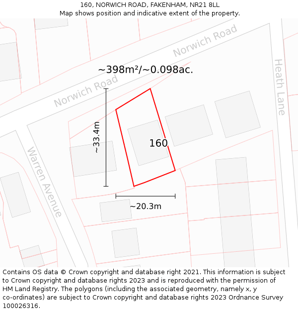 160, NORWICH ROAD, FAKENHAM, NR21 8LL: Plot and title map