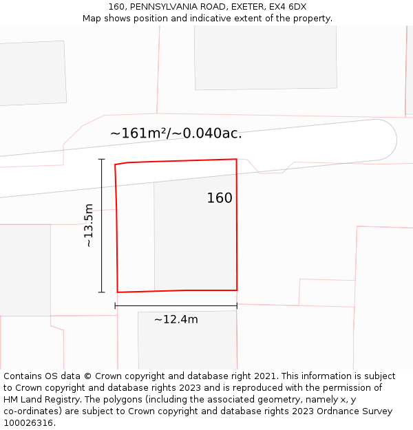 160, PENNSYLVANIA ROAD, EXETER, EX4 6DX: Plot and title map
