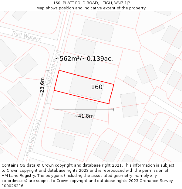 160, PLATT FOLD ROAD, LEIGH, WN7 1JP: Plot and title map