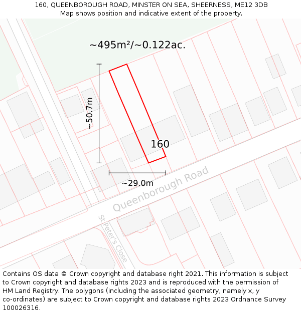 160, QUEENBOROUGH ROAD, MINSTER ON SEA, SHEERNESS, ME12 3DB: Plot and title map