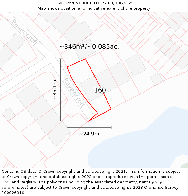 160, RAVENCROFT, BICESTER, OX26 6YF: Plot and title map