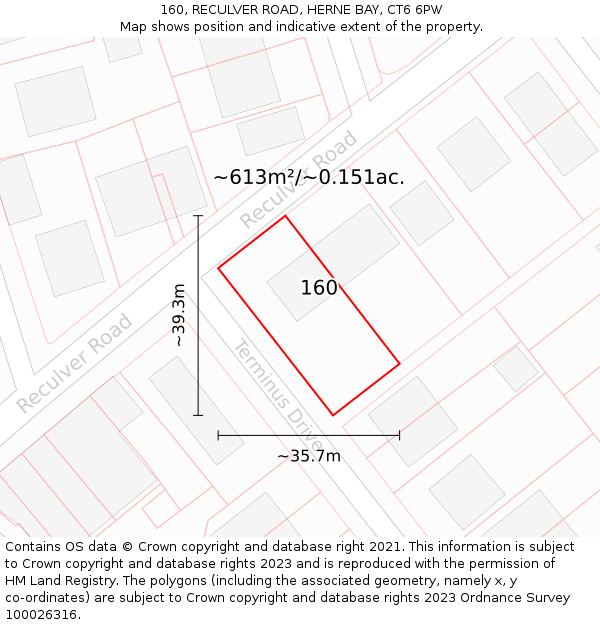 160, RECULVER ROAD, HERNE BAY, CT6 6PW: Plot and title map