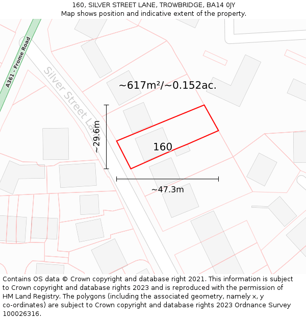 160, SILVER STREET LANE, TROWBRIDGE, BA14 0JY: Plot and title map