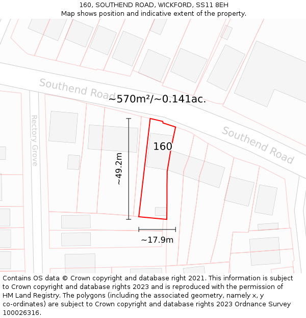 160, SOUTHEND ROAD, WICKFORD, SS11 8EH: Plot and title map