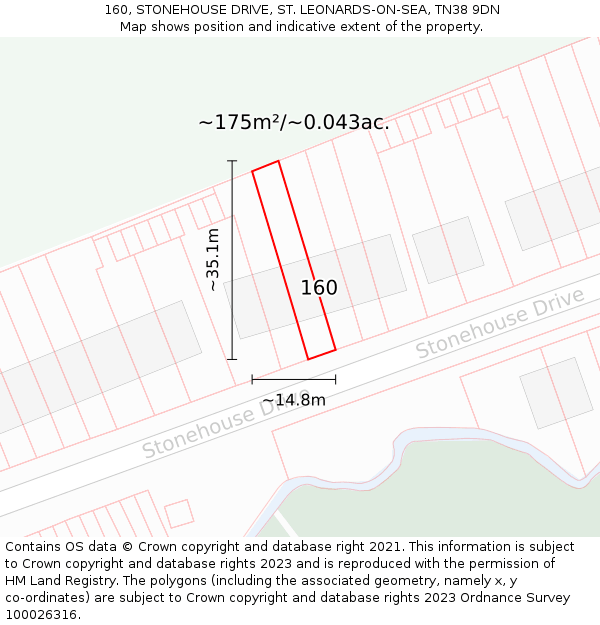 160, STONEHOUSE DRIVE, ST. LEONARDS-ON-SEA, TN38 9DN: Plot and title map