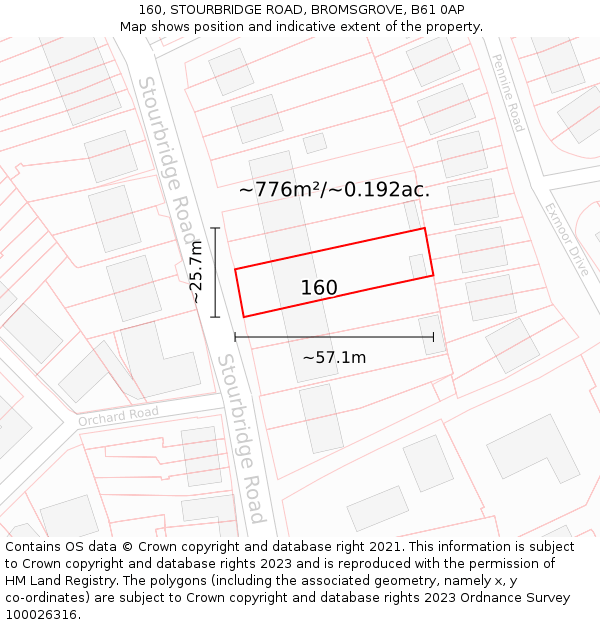 160, STOURBRIDGE ROAD, BROMSGROVE, B61 0AP: Plot and title map