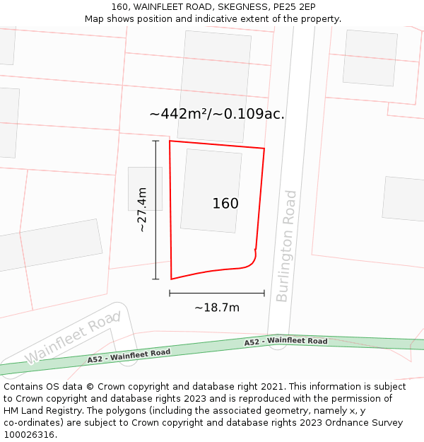 160, WAINFLEET ROAD, SKEGNESS, PE25 2EP: Plot and title map