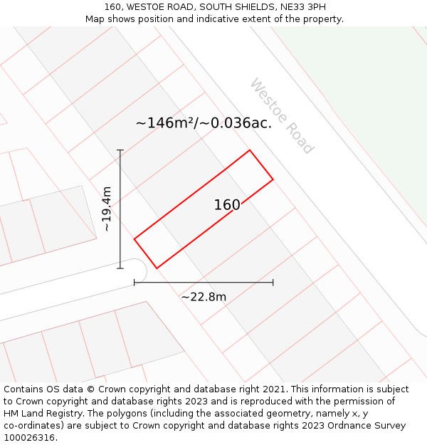 160, WESTOE ROAD, SOUTH SHIELDS, NE33 3PH: Plot and title map