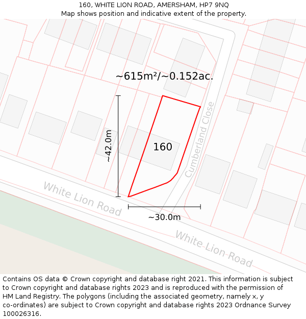 160, WHITE LION ROAD, AMERSHAM, HP7 9NQ: Plot and title map