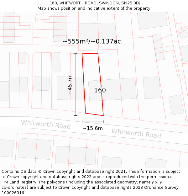 160, WHITWORTH ROAD, SWINDON, SN25 3BJ: Plot and title map