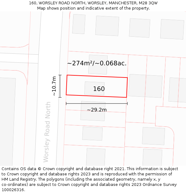 160, WORSLEY ROAD NORTH, WORSLEY, MANCHESTER, M28 3QW: Plot and title map