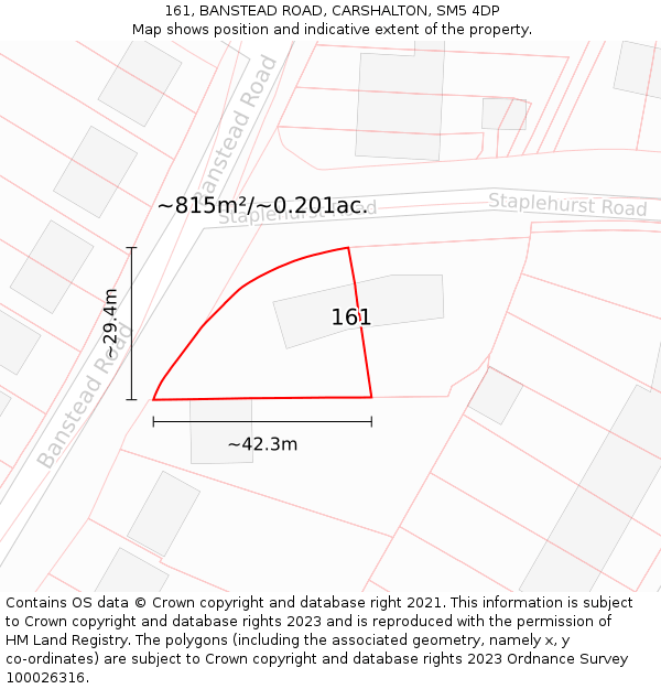 161, BANSTEAD ROAD, CARSHALTON, SM5 4DP: Plot and title map