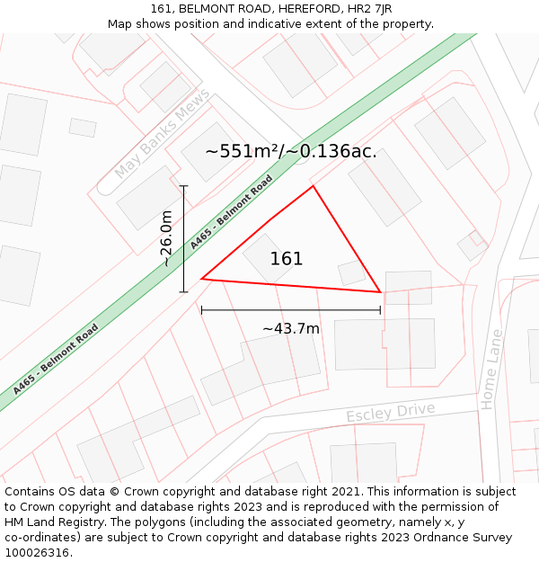 161, BELMONT ROAD, HEREFORD, HR2 7JR: Plot and title map