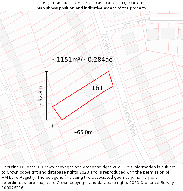 161, CLARENCE ROAD, SUTTON COLDFIELD, B74 4LB: Plot and title map
