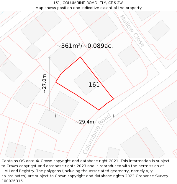 161, COLUMBINE ROAD, ELY, CB6 3WL: Plot and title map