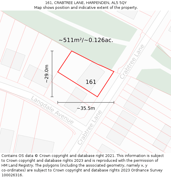 161, CRABTREE LANE, HARPENDEN, AL5 5QY: Plot and title map