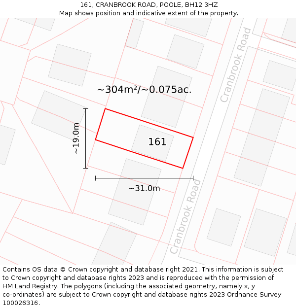 161, CRANBROOK ROAD, POOLE, BH12 3HZ: Plot and title map