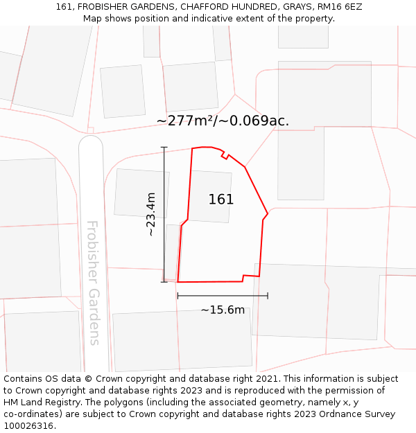161, FROBISHER GARDENS, CHAFFORD HUNDRED, GRAYS, RM16 6EZ: Plot and title map