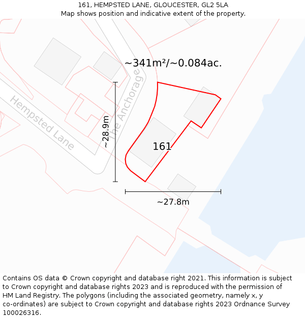 161, HEMPSTED LANE, GLOUCESTER, GL2 5LA: Plot and title map