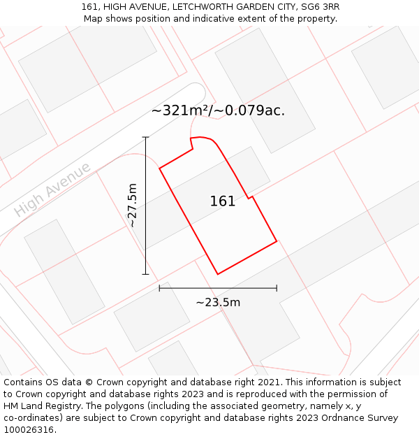 161, HIGH AVENUE, LETCHWORTH GARDEN CITY, SG6 3RR: Plot and title map