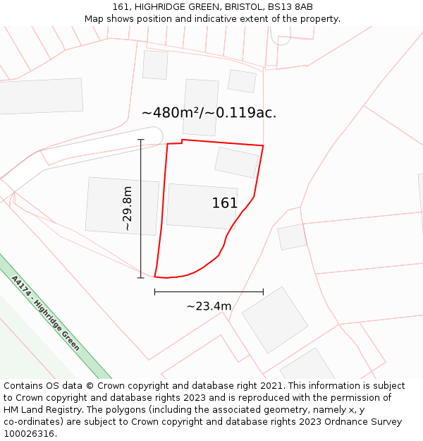 161, HIGHRIDGE GREEN, BRISTOL, BS13 8AB: Plot and title map