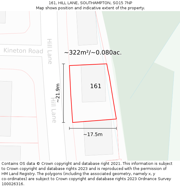 161, HILL LANE, SOUTHAMPTON, SO15 7NP: Plot and title map