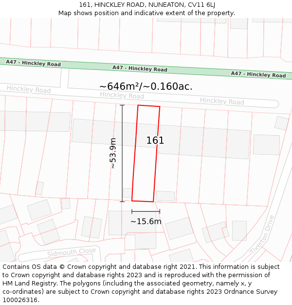 161, HINCKLEY ROAD, NUNEATON, CV11 6LJ: Plot and title map