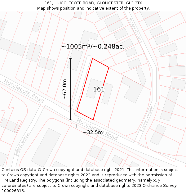 161, HUCCLECOTE ROAD, GLOUCESTER, GL3 3TX: Plot and title map