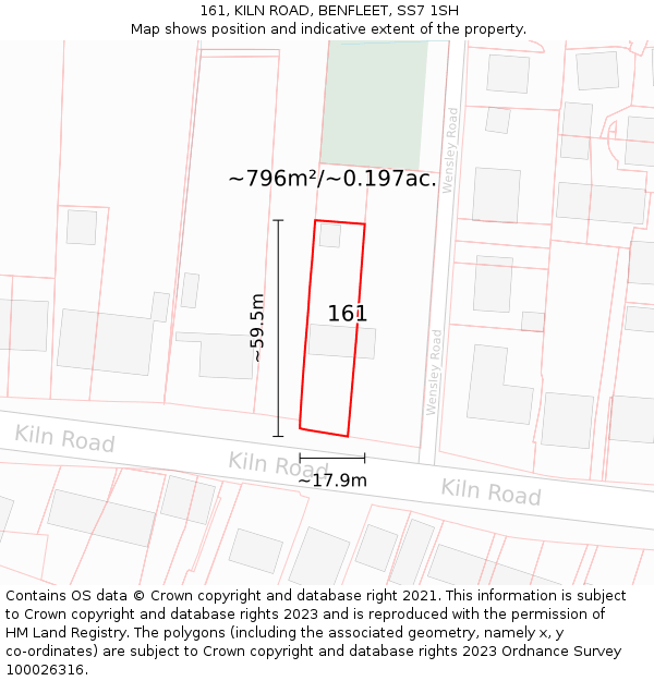 161, KILN ROAD, BENFLEET, SS7 1SH: Plot and title map