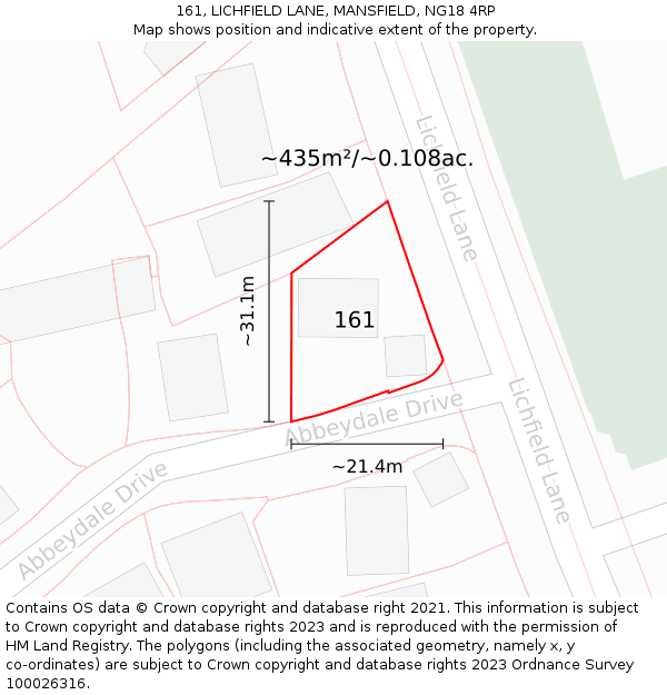 161, LICHFIELD LANE, MANSFIELD, NG18 4RP: Plot and title map