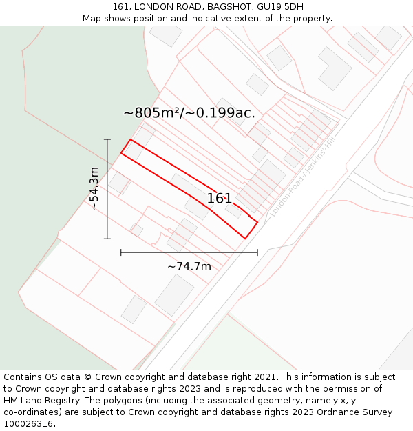 161, LONDON ROAD, BAGSHOT, GU19 5DH: Plot and title map